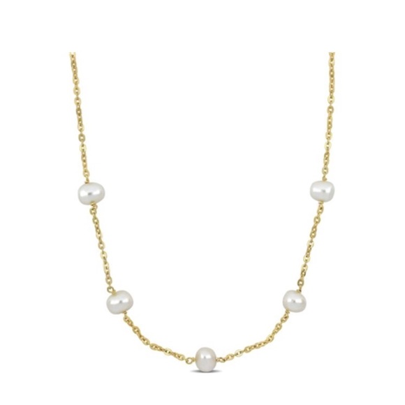 Pearl Station Necklace in Gold Plated Sterling Silver - Picture 1 of 6
